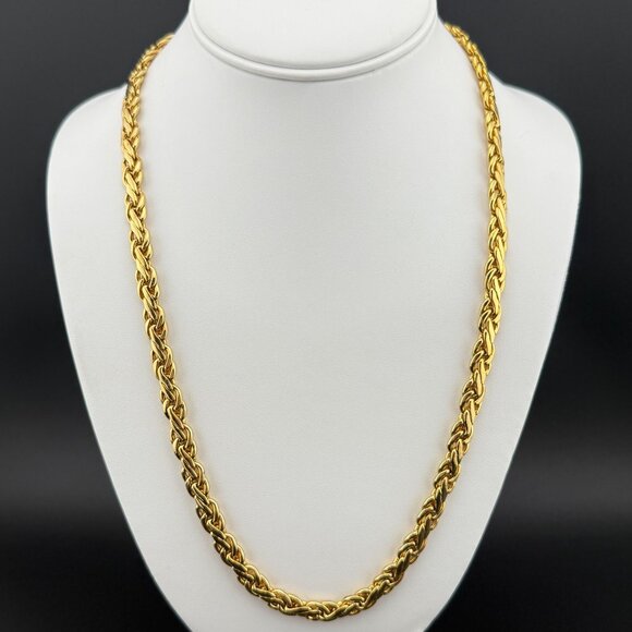 Gold Tone Braided Flat Chain Necklace With Lobster Clasp 24-Inch Length Polished - Picture 1 of 8